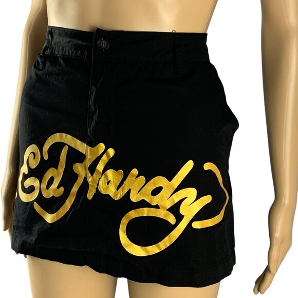 Ed Hardy Skull Poplin Mini Skirt Women’s Sz XL Black Red Multi - Picture 7 of 15